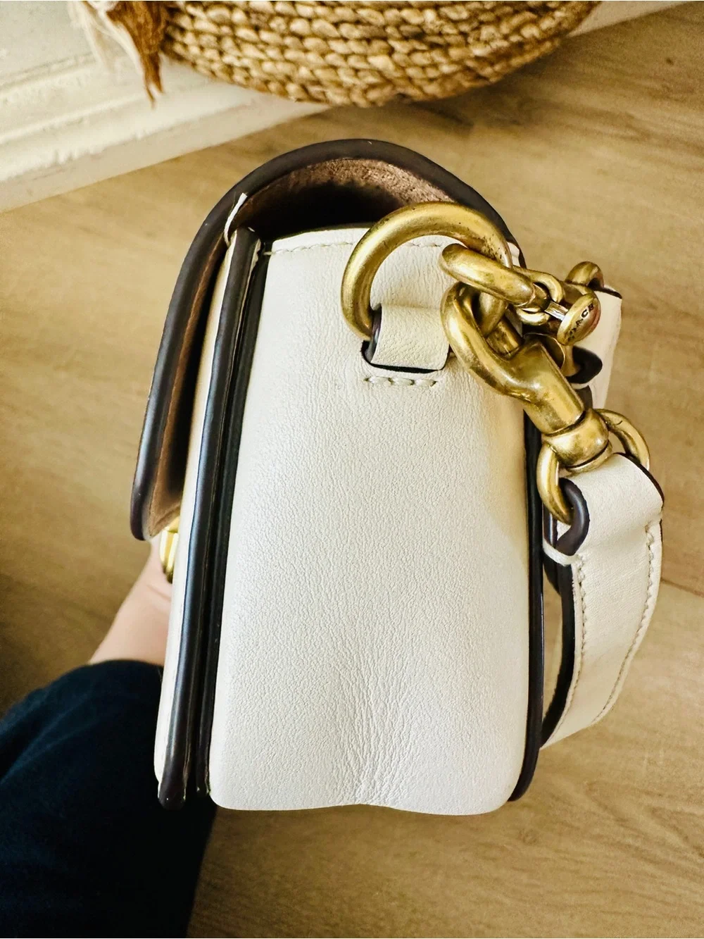 Coach Studio Baguette Chalk Glovetanned leather Brass C Lock Shoulder w/crossbdy